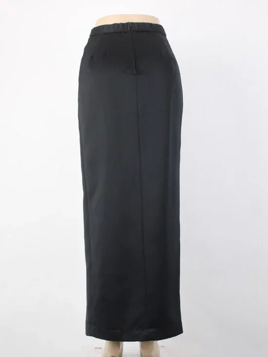 Alex Evenings Skirt Sz 6 Black Satin Leg Slit Lined Polyester Acetate Skirt - Picture 4 of 9
